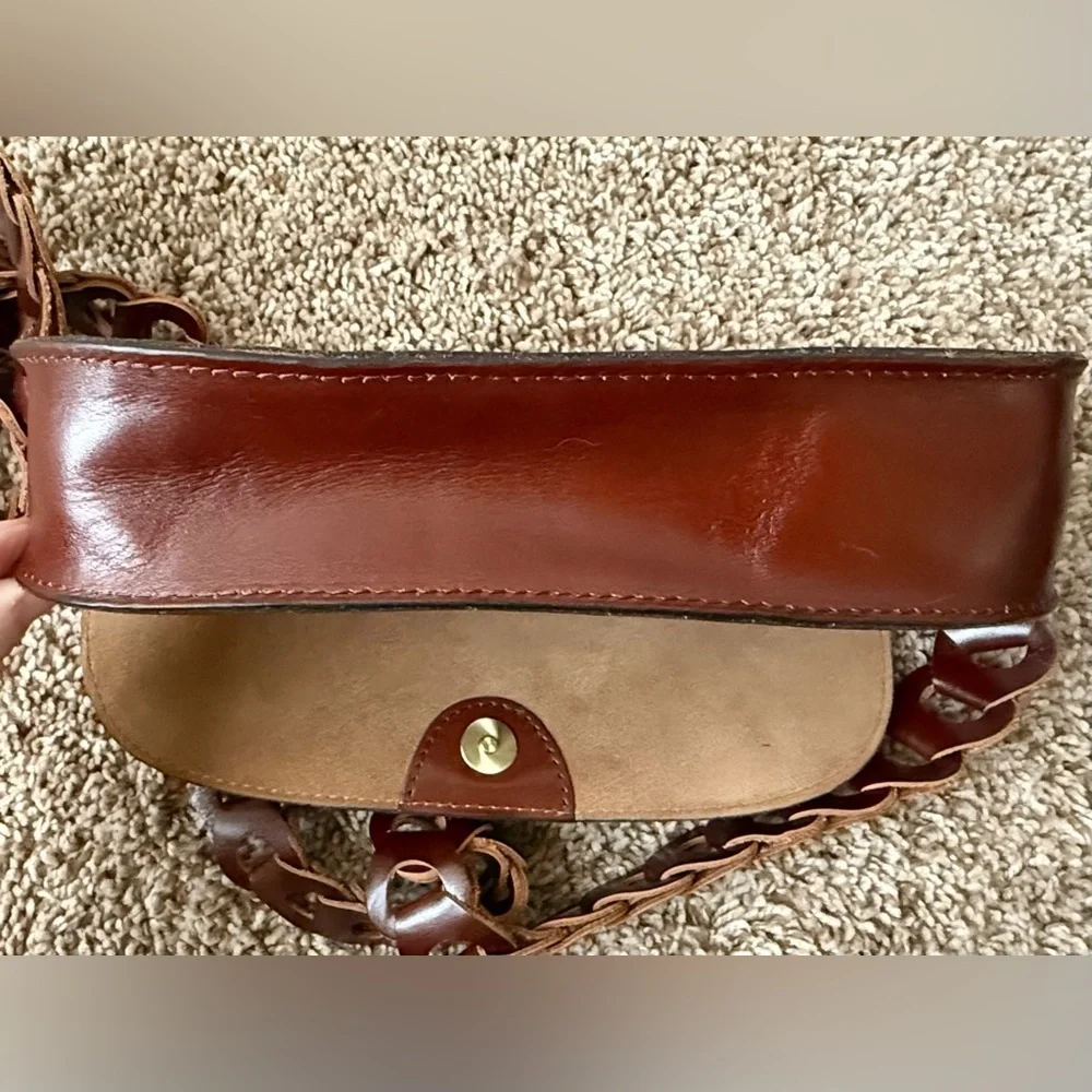 Patricia Nash Chelsea Leather Chain-Link Crossbody Bag – Brown